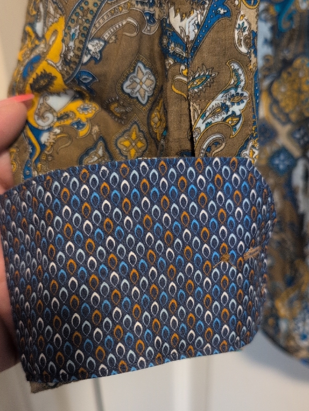 Bugatchi Brown Button-Up Shirt with Blue & Gold Paisley Print - Picture 3 of 3